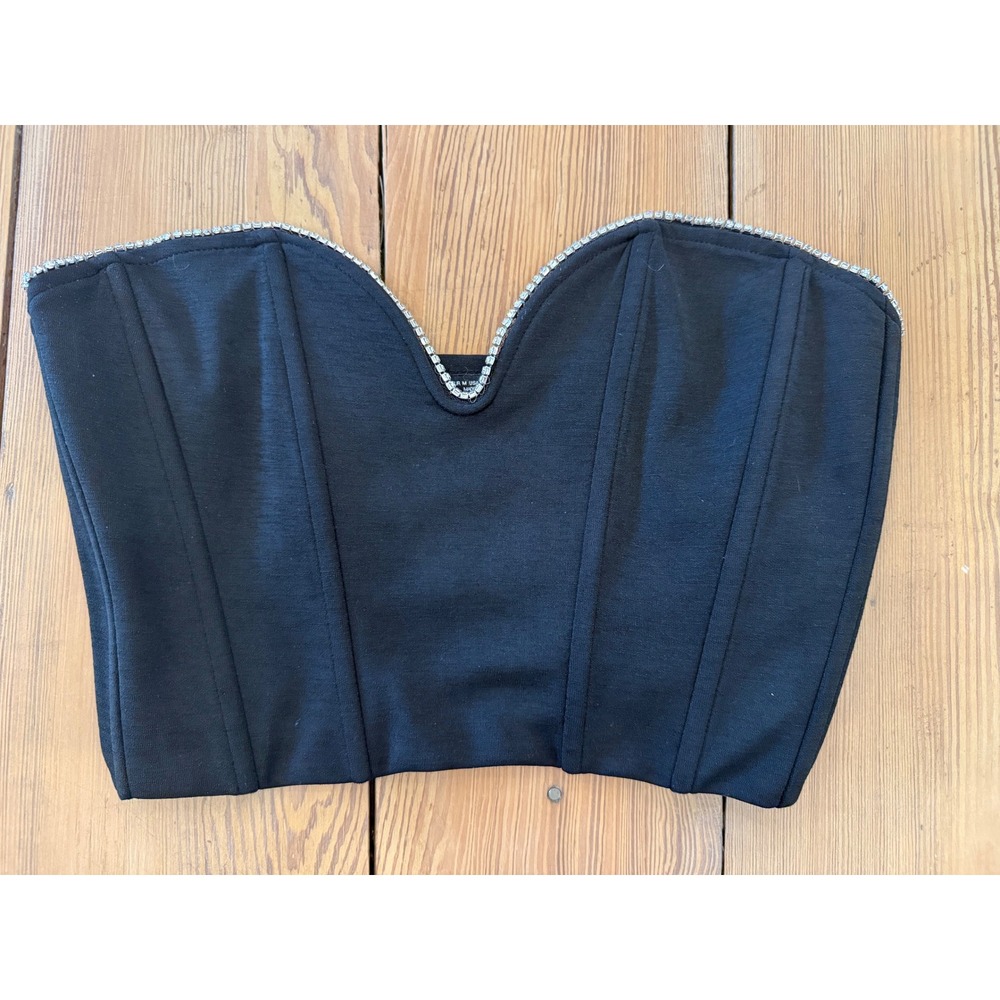 Zara Rhinestone Corset Top Black Sweetheart Bustier Party Club Holiday Medium